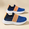 Breathable blue mesh children's sneakers featuring vibrant orange stripes for SKU - 38 / Mesh Style (HL777) / Sapphire Blue