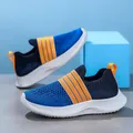 Baskets en maille respirante pour enfants bleu avec détails de rayures orange - 38 / Bleu Roi & Orange HL677 Maille Simple