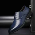 Detailed macro shot of blue British style pointed toe business leather shoes - 38 / Business Casual (2289) / Blue