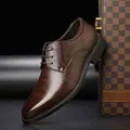 Chaussure Derby élégante en cuir marron foncé avec coutures brogues décoratives - 38 / Business Décontracté (2289) / Marron