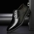 Elegant black men's pointed-toe business casual leather shoes with lace-up detail - 38 / Business Casual (2289) / Black