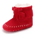 Classic red baby fringe booties with a soft sole and warm white faux fur lining for infants - 11cm / Red