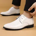 Elegant white men's British style pointed toe business casual oxfords leather shoes - 38 / Business Casual (2289) / White