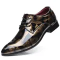 Elegant men's glossy brown floral patent leather business dress shoes for formal wear - 37 / Yellow