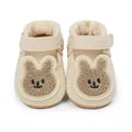 Detailed macro shot of cute cartoon bunny infant walker shoes in soft beige cotton - 11cm / Cartoon Rabbit Style (1549) / Apricot