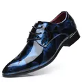 Detailed view of men's blue floral patent leather business shoes for formal office wear - 37 / Blue