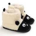 Warme crème baby winterlaarzen met zwart panda gezichtje en zachte pluche voering - Zwart