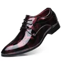 Macro detail of glossy burgundy floral patterned men's formal leather dress shoes - 37 / Red