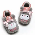 Cozy warm grey owl-themed baby walking shoes with pink bows and soft grey fleece lining - 11cm / Gray Owl