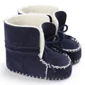 Stivaletti primi passi neonato in pelle scamosciata blu con calda fodera in pile - Blu