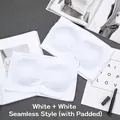 Two-pack of white seamless padded strapless bandeau bras for women, summer wear - One Size / Tops / White