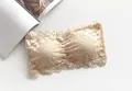Elegant beige floral lace strapless tube top bra with ruched detail and padded cups - One Size / Tops / Nude