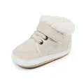 Detailansicht beige Winter-Babyschuhe mit dickem Kunstfellfutter - Weiß