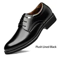 Chaussures de ville professionnelles en cuir noir pour hommes avec doublure polaire chaude - 38 / Style Hiver Doublé Polaire (2288) / Noir