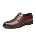 Chaussures habillées classiques en cuir marron pour hommes avec bout poli et lacets - 38 / Brun