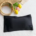 Black seamless strapless ice silk bandeau bra for women, comfortable tube top. - One Size / Tops / Black