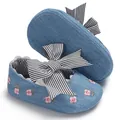 Chaussures de princesse pour bébé fille à semelle souple avec de jolies broderies - Bleu Denim