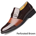 Elegant glossy men's business casual leather shoes in a perforated dark brown style - 38 / Brown Hollow Out