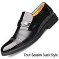 Premium black patent leather men's business casual dress shoes with breathable non-slip sole - 38 / Black All-Season Style