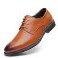 Scarpe stringate in pelle marrone da uomo con design classico e raffinato stile britannico - 38 / Stile Intagliato Britannico (Y28) / Giallo