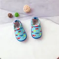 Light blue kids slip-on canvas shoes with colorful cartoon car prints for toddler - Blue Car