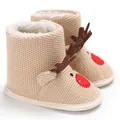 Détail des bottes de Noël renne pour bébé en tricot beige et doublure polaire douce - 11cm / Kaki