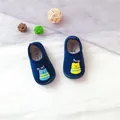Navy blue children's slip-on elastic cloth shoes with cute cartoon bear prints - Blue Background Bear