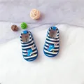 Comfortable blue and white striped children's slip-on fabric shoes with cute dinosaur - Blue Striped Crocodile
