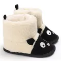 Bottes de neige bébé bicolores avec motif mouton mignon et doublure en peluche chaude - Blanc Noir