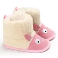 Bottes d'hiver pour bébés roses et crème avec motif dessin animé et semelle souple pour bébé - Blanc Rose