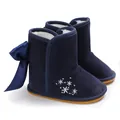 Dark blue baby girl snow boots with snowflake embroidery and satin bow detail - 11cm / Blue