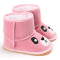 Detail of pink cartoon baby winter boots featuring soft plush lining and non-slip sole - Pink