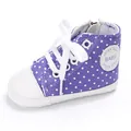 Lila gepunktete hohe Baby-Leinenschuhe mit weicher Sohle für 0-1 Jahre alte Babys - Hellblau