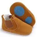 Cozy brown faux suede baby winter walker shoes with warm faux fur lining and non-slip sole - Beige