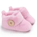 Close-up view showing the soft pink plush texture of these infant winter walker shoes - 11cm / Pink
