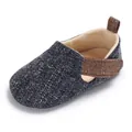 Zachte babyloopschoenen in marineblauw met bruine band en antislipzool voor baby's - Denim Blauw