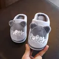 Adorable grey puppy embroidered plush slippers for kids warm winter indoor house shoes - 180 / Gray