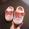 Soft pink plush children's winter slippers featuring cute puppy ears and embroidery - 180 / Pink