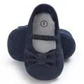Eleganti scarpine Mary Jane per neonata blu scuro a pois con fiocco e suola morbida. - 11cm / Blu Scuro a Pois