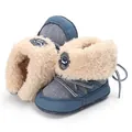 Scarpe invernali calde per neonati con fodera in peluche e tessuto blu stile denim. - Blu