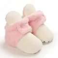 Botas de nieve de felpa rosa y blanca para bebés con suelas antideslizantes para caminar - Rosa Blanco