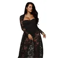 Vista detallada del conjunto de tres piezas para mujer en encaje floral negro elegante - Negro