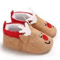 Close-up of adorable reindeer baby winter walker shoes with antlers and red nose - C-67 Light Brown Reindeer Style