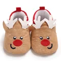 Close-up frontal shot of plush brown baby pre-walker shoes featuring a reindeer design - 11cm / Light Brown Reindeer Style