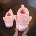 Cute pink cartoon whale plush slippers for children warm winter indoor home shoes - Size 19 (Inner Length 17cm) / Pink Whale