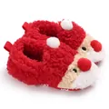 Soft fuzzy Santa Claus themed baby winter slippers with cute plush details and cozy lining - C-416 Red Santa Claus Style (Low Top)