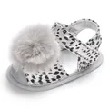 Adorable leopard print baby walking sandals featuring a soft grey fur pom-pom detail - White