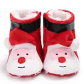 Detailed view of red plush Santa Claus baby boots with faux fur lining - C-415 Red Santa Claus Snow Boots