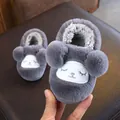 Cute grey plush cat slippers for children, cozy winter warm indoor faux fur shoes for kids - Size 19 (Inner Length 17cm) / Gray Sheep