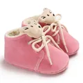 Zapatos de invierno rosa para bebé con diseño de oso y forro de felpa muy suave - Rosa